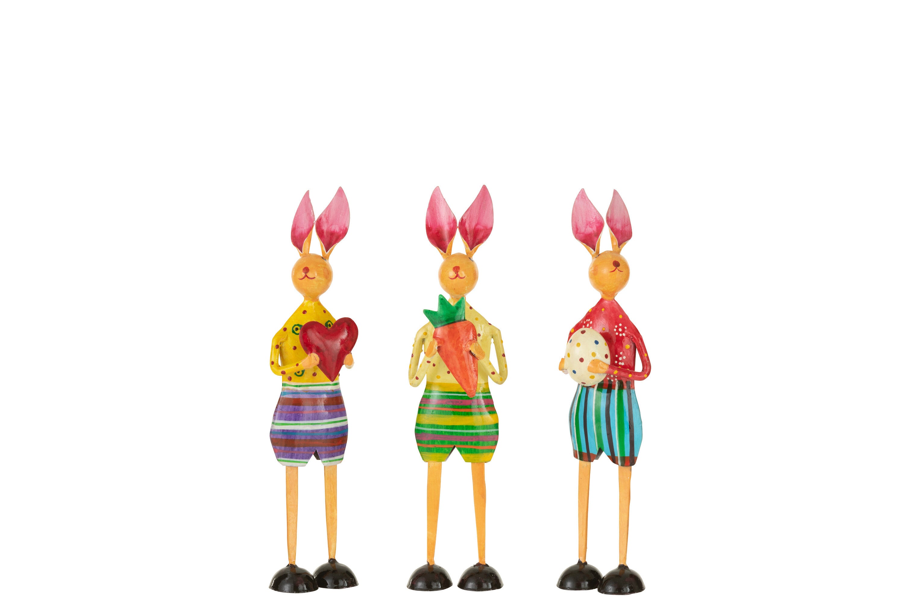 J-Line figuur Konijn Hart Ei Wortel - ijzer - bruin - 3 st.