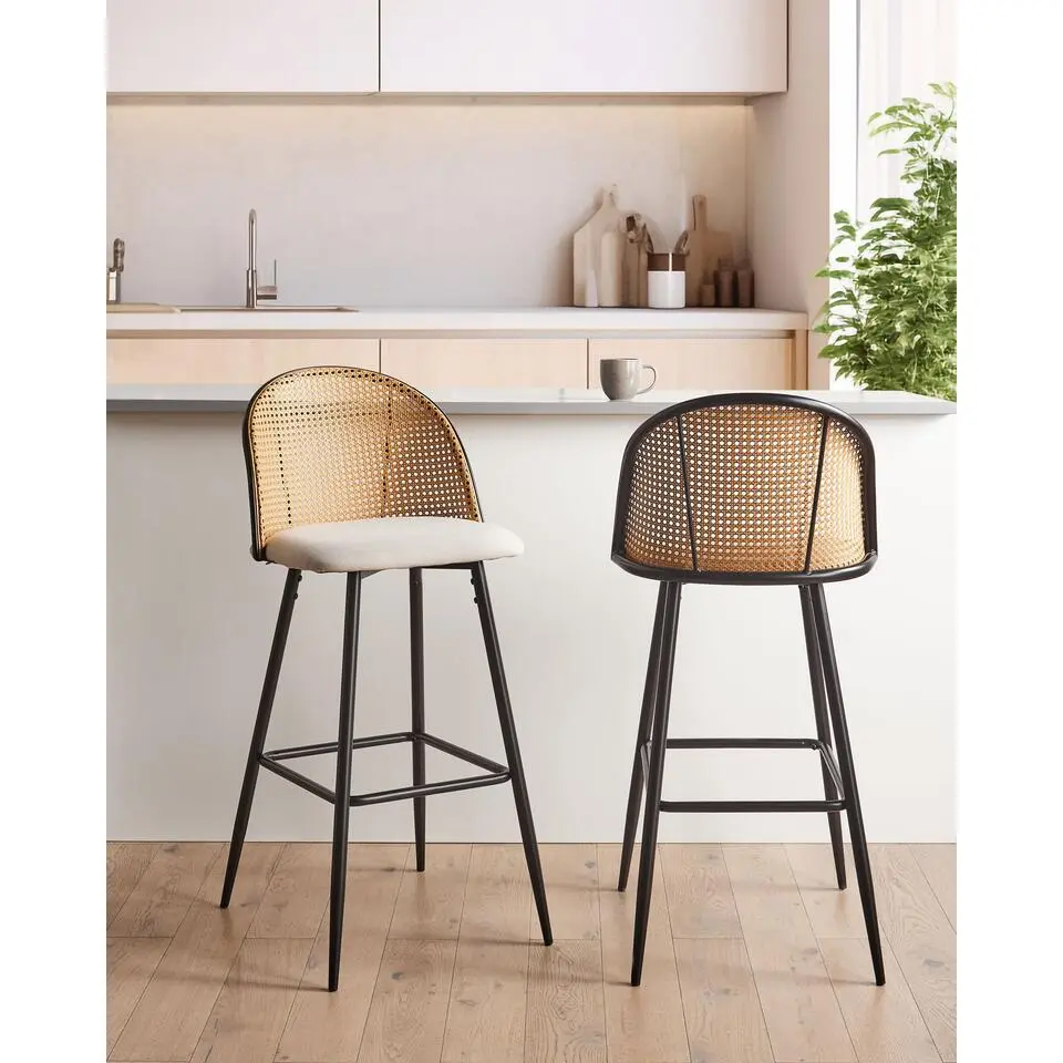 CORNELL - Barkruk set van 2 - Zwart/Cr&egrave;me - IJzer