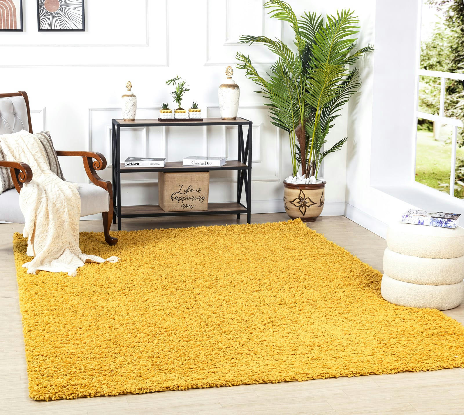 LILLY - Tapis Shaggy Uni Chic Jaune 120x170