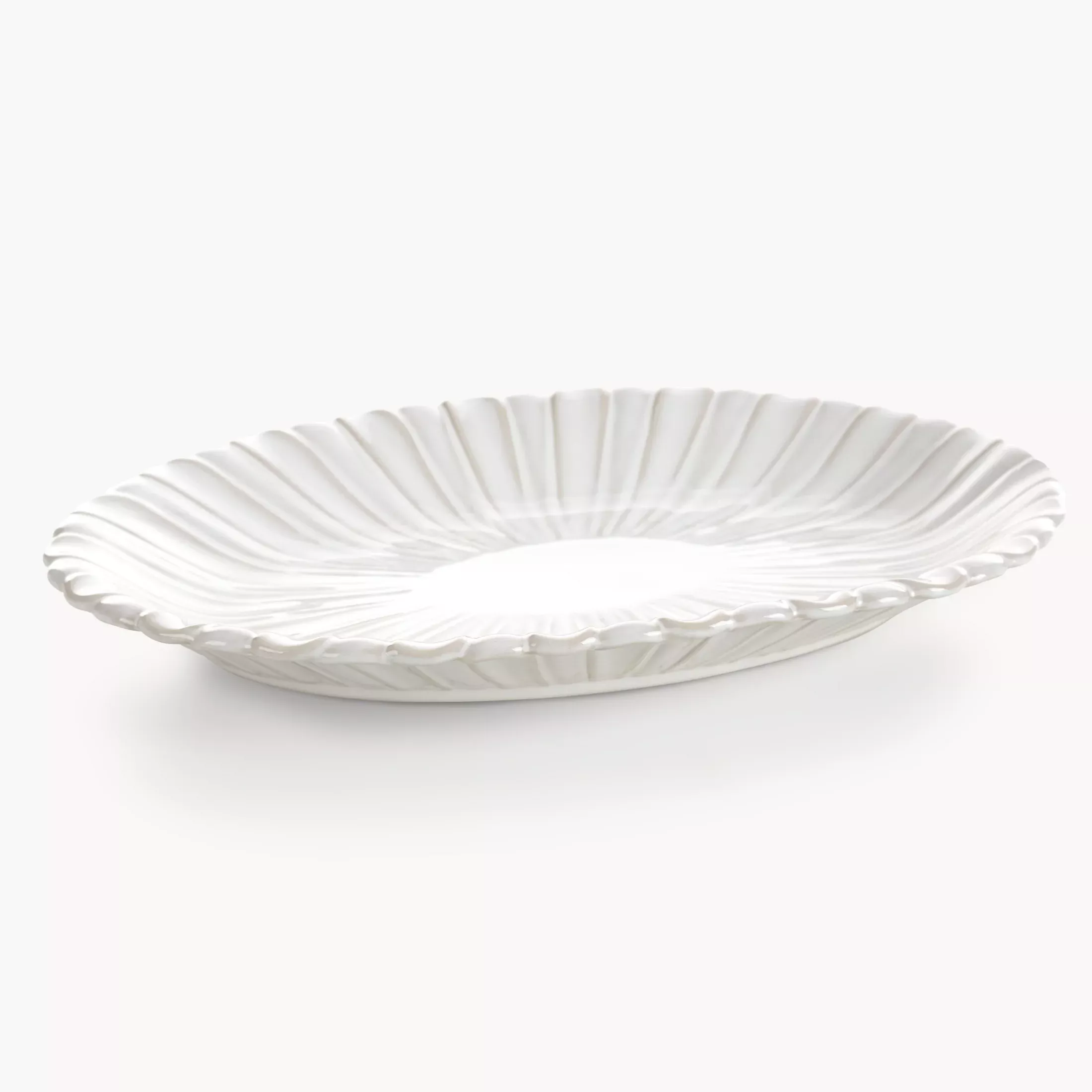 Patera ceramiczna dekoracyjna kremowa z przecieranym wzorem w stylu eko 31x20x3 cmAVRIL