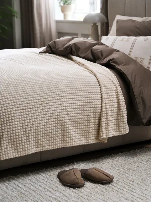 Sengetæppe HAGTORN 200x220 beige