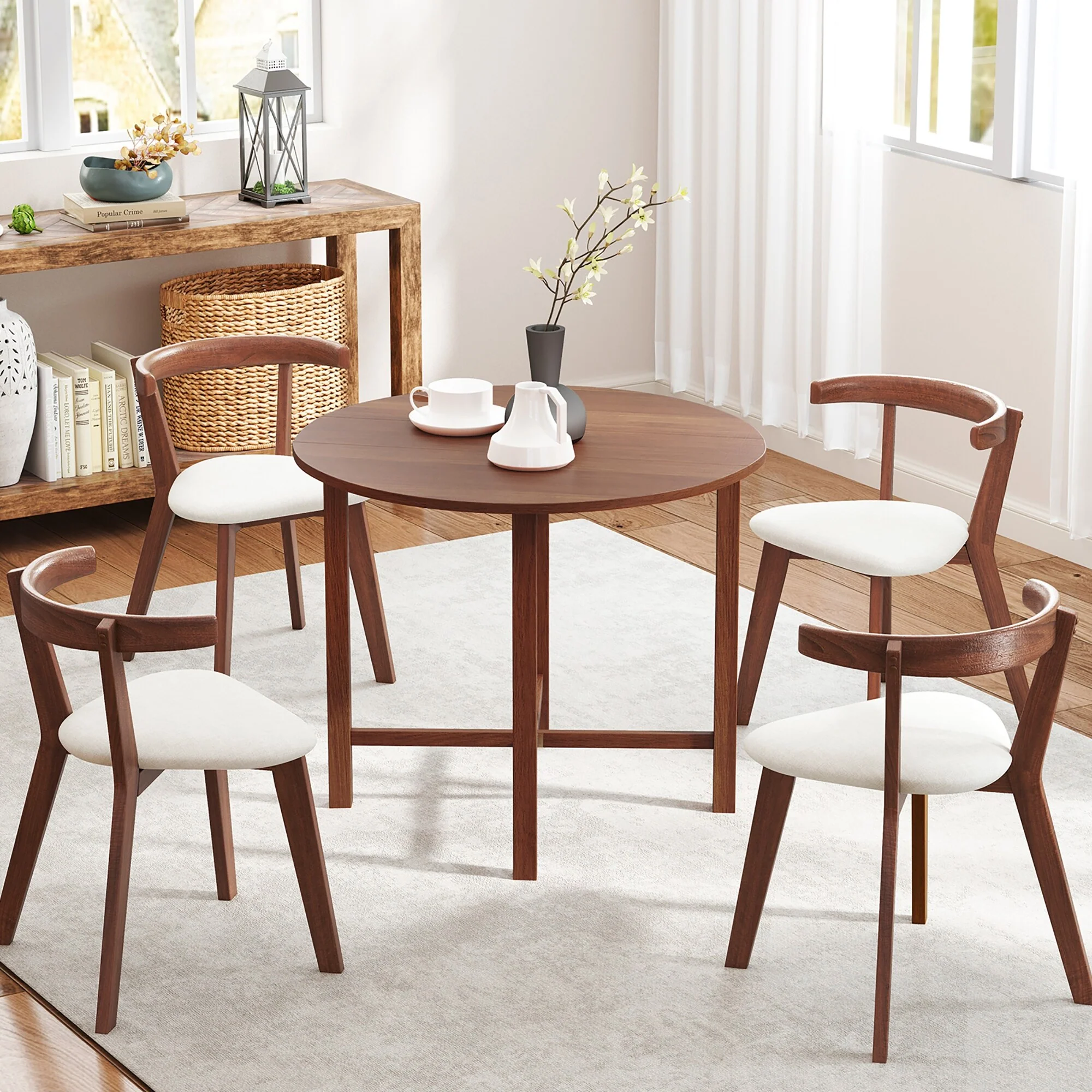 Gymax 36'' Foldable Kitchen Table Round Dining Table w/Solid Rubber