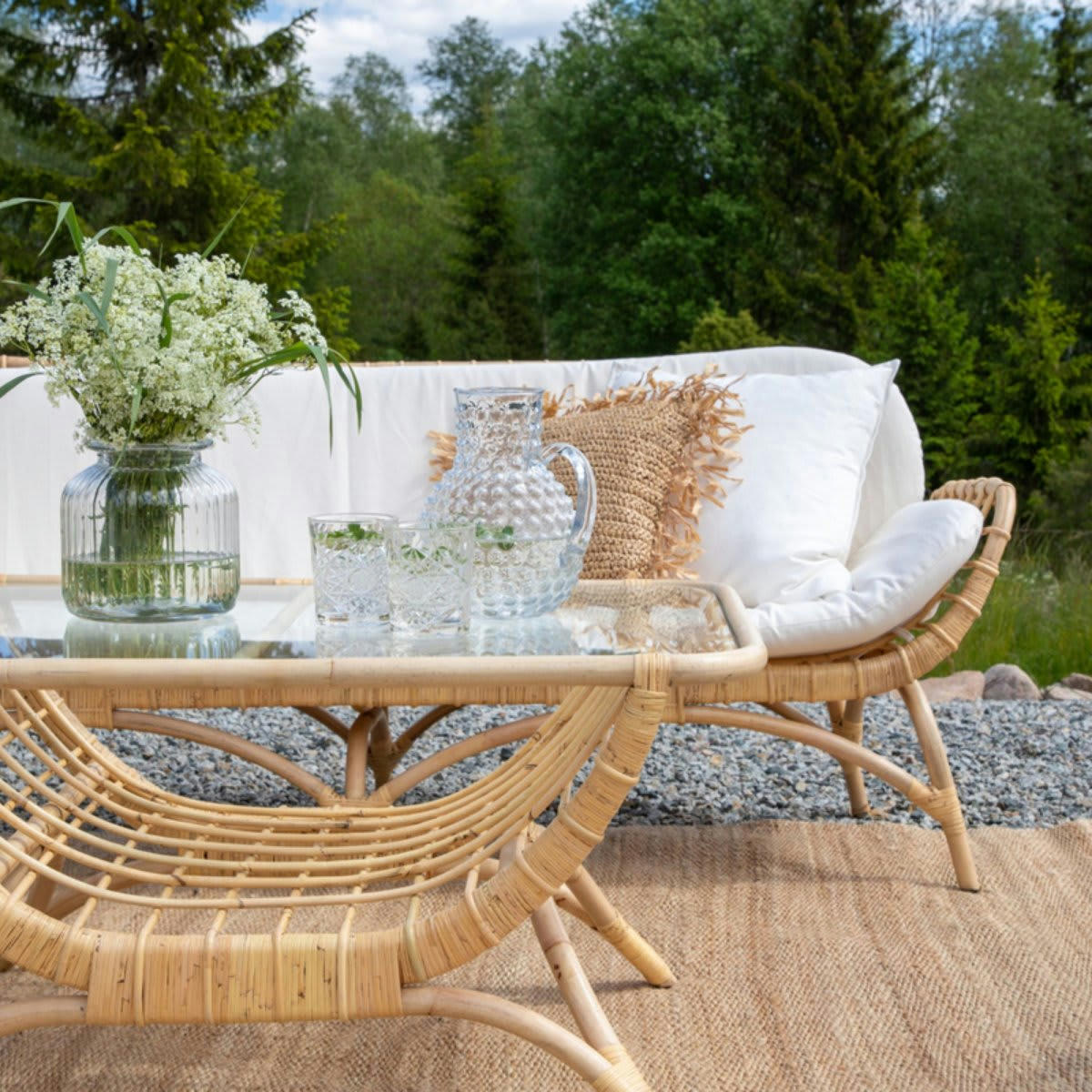 PAITA - Table basse extérieur 60x95cm en bois plateau verre