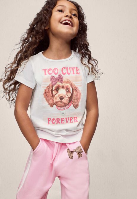 Younger Girls White Dog Sequin T-Shirt