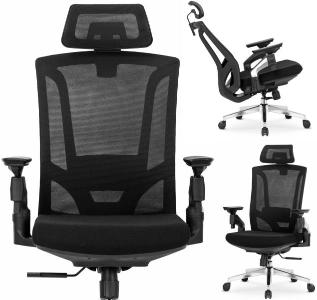 Krzesło Obrotowe Biurowe Fotel Ergonomiczny Biurowy Obrotowy Czarny WILLY