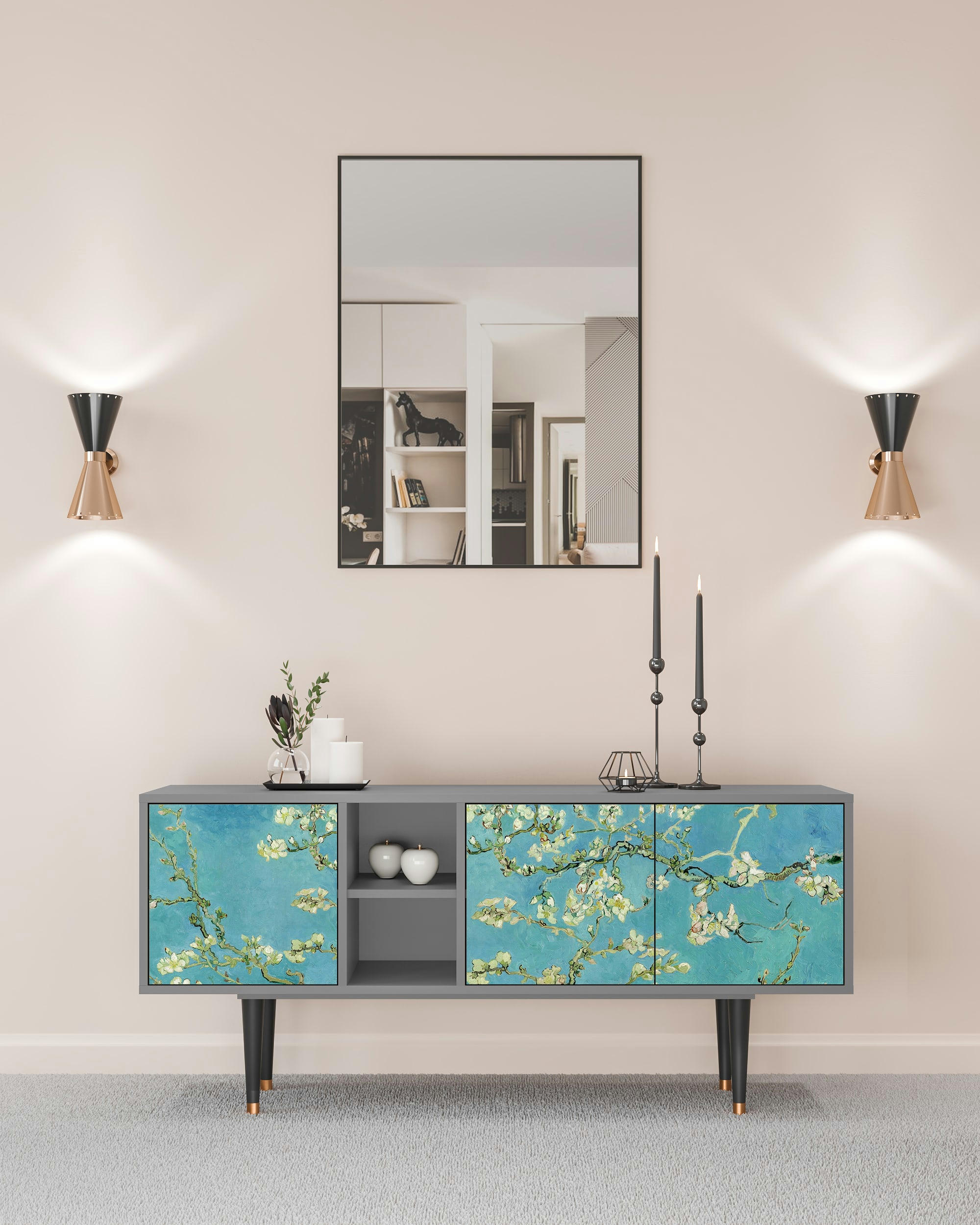 ALMOND BLOSSOM BY VAN GOGH - Meuble TV  bleu 3 tiroirs L 150 cm