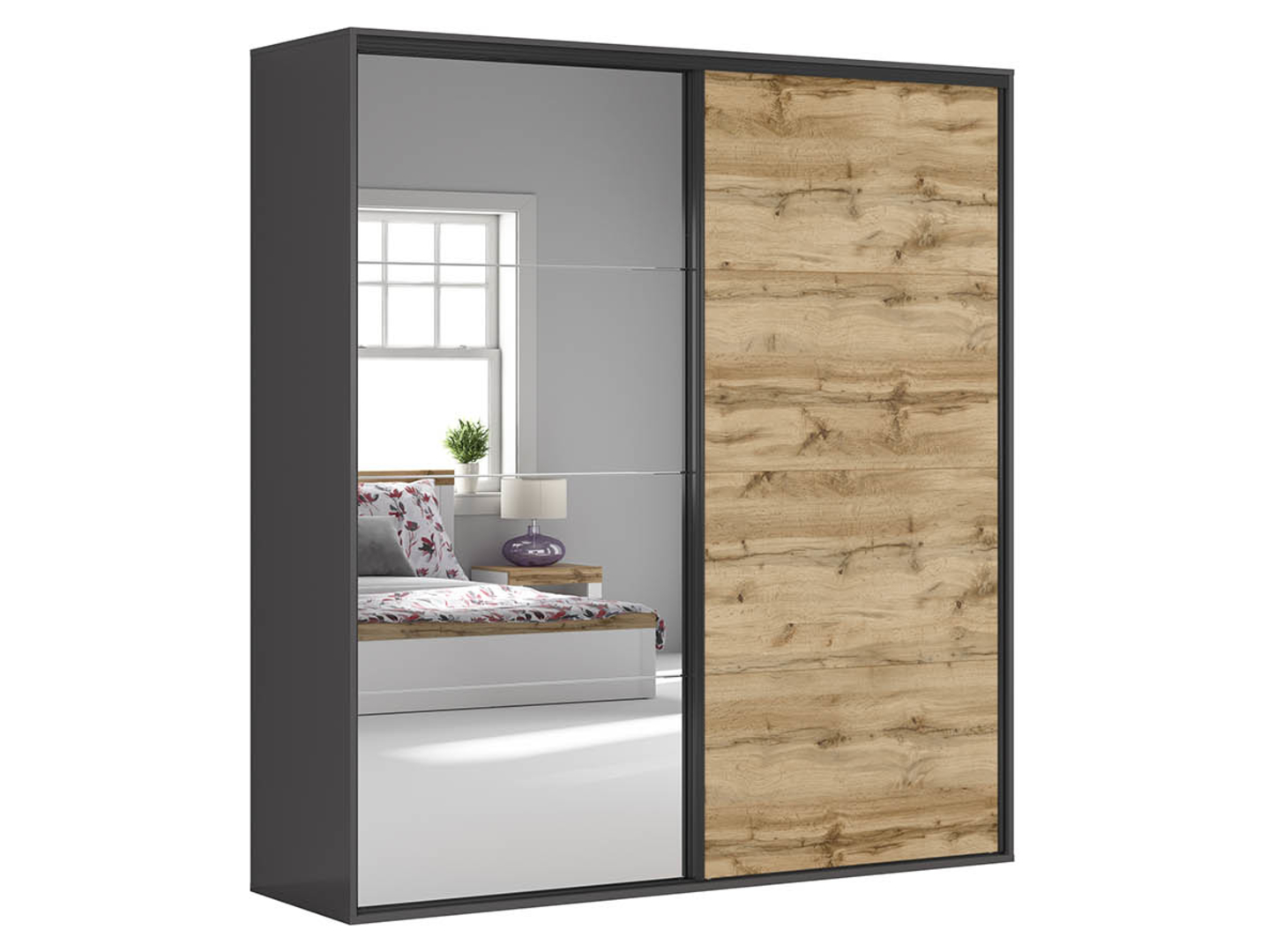 Szafa przesuwna Flex 220 cm z lustrem grafit/dąb wotan
