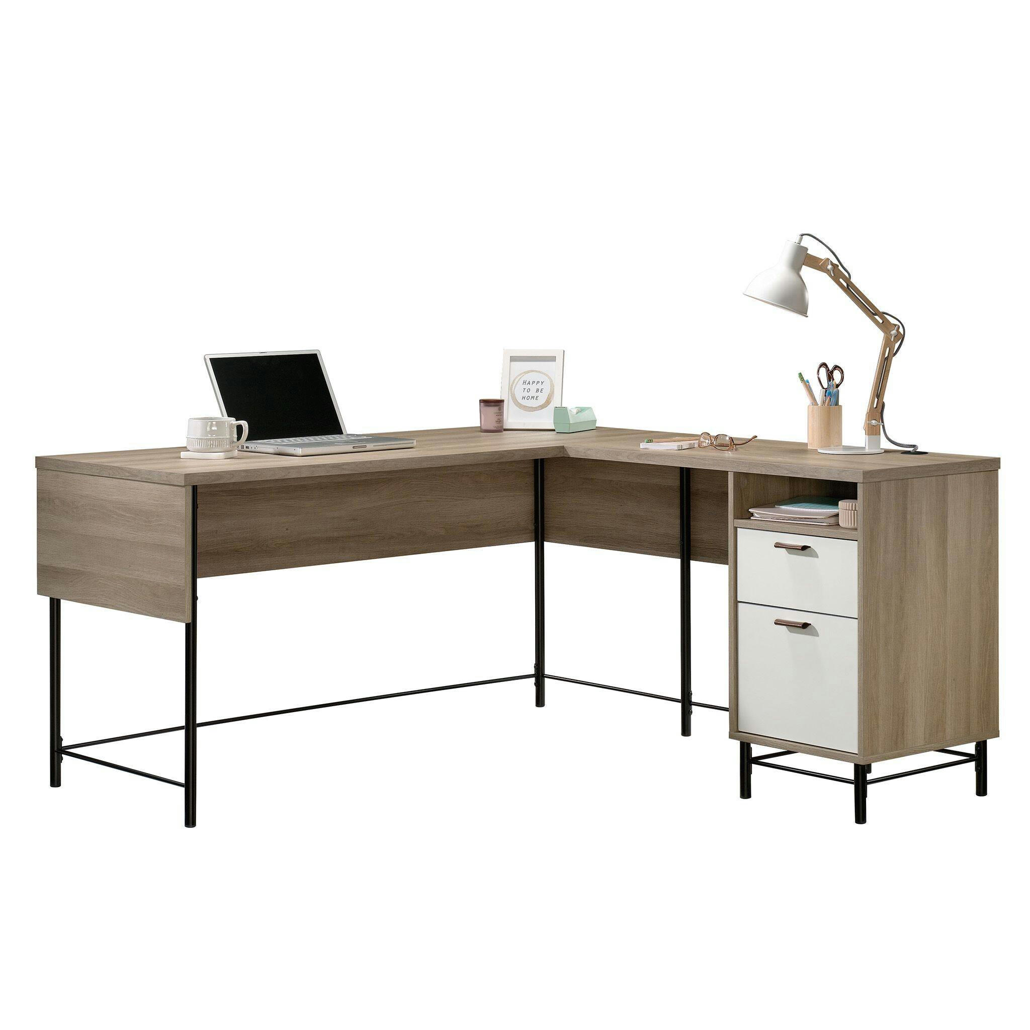 Sauder Anda Norr Home Office L-Desk with Storage, Sky Oak