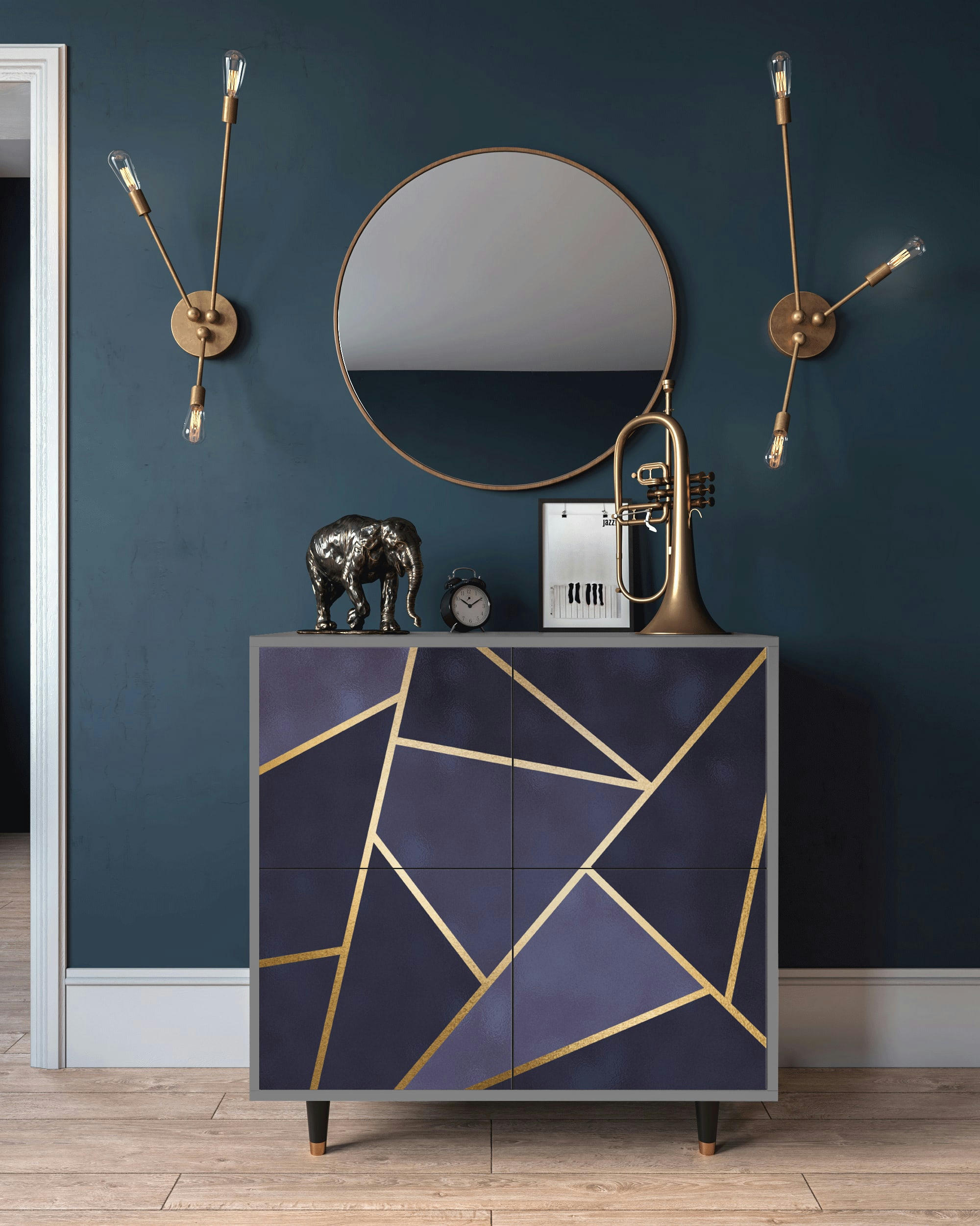 THE AMETHYST - Buffet  bleu 4 portes L 94 cm