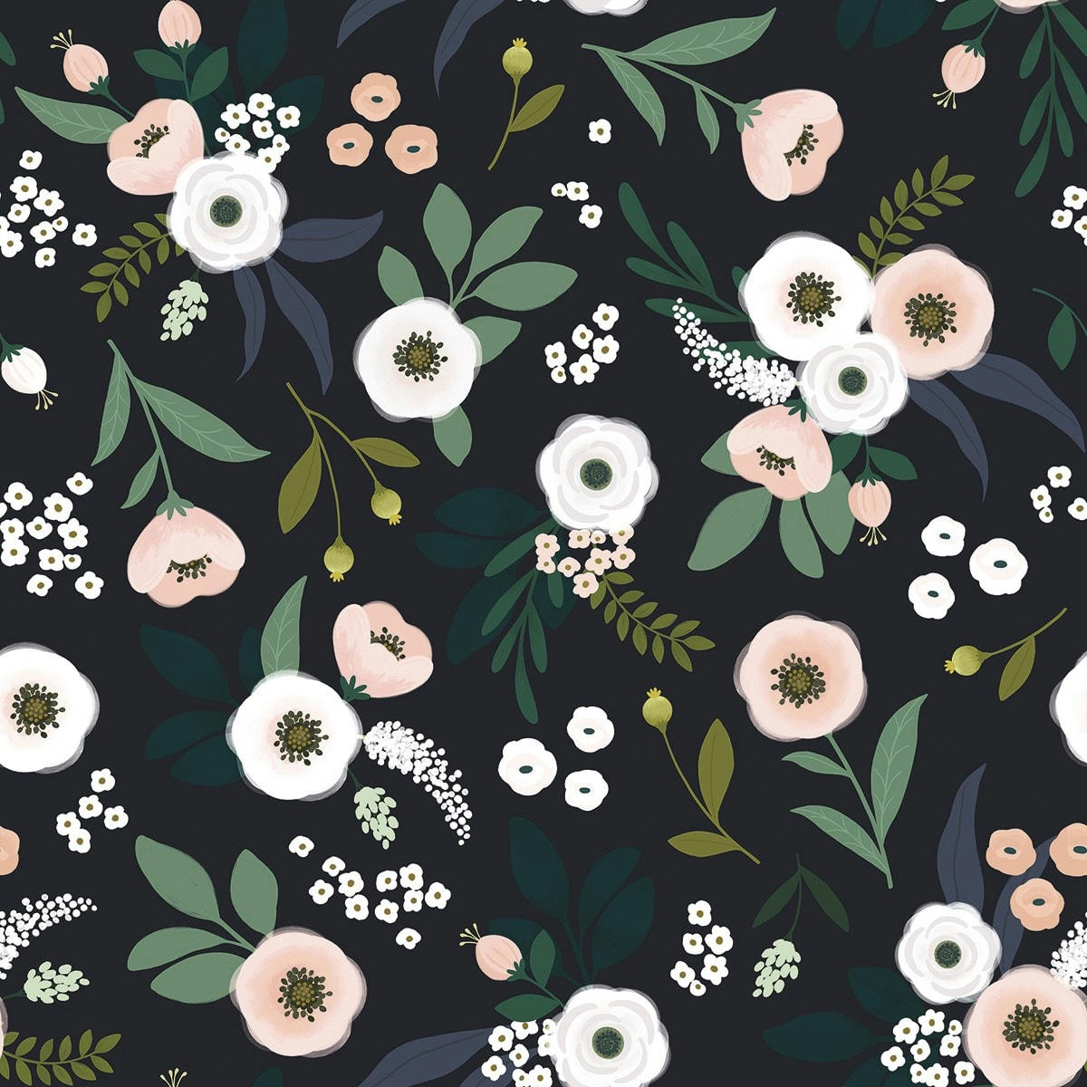 WONDERLAND - Papier peint floral en Papier Bleu marine 50cm x 10m