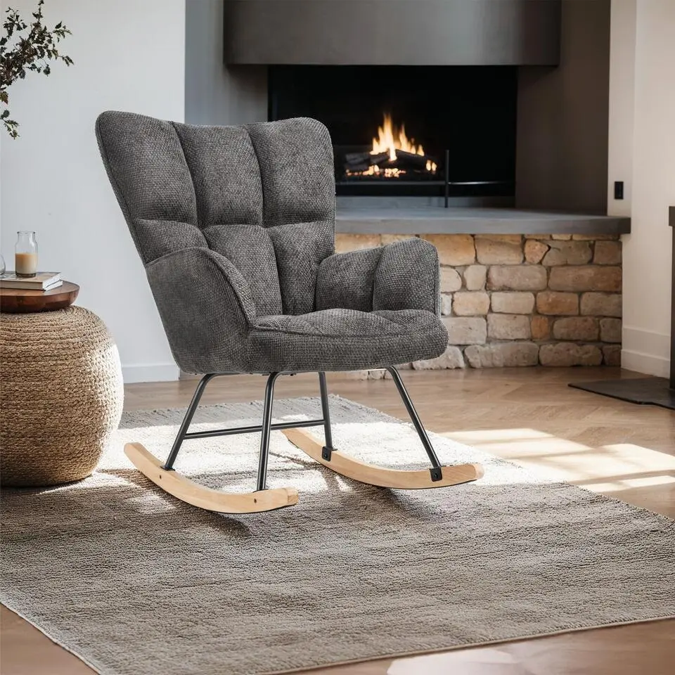 tectake Schommelstoel Torve, gestoffeerd, gestikt patroon, houten sleden