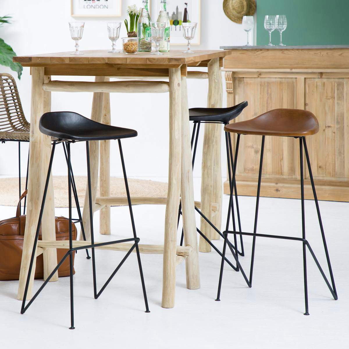 - Tabouret de bar en métal noir 45 cm
