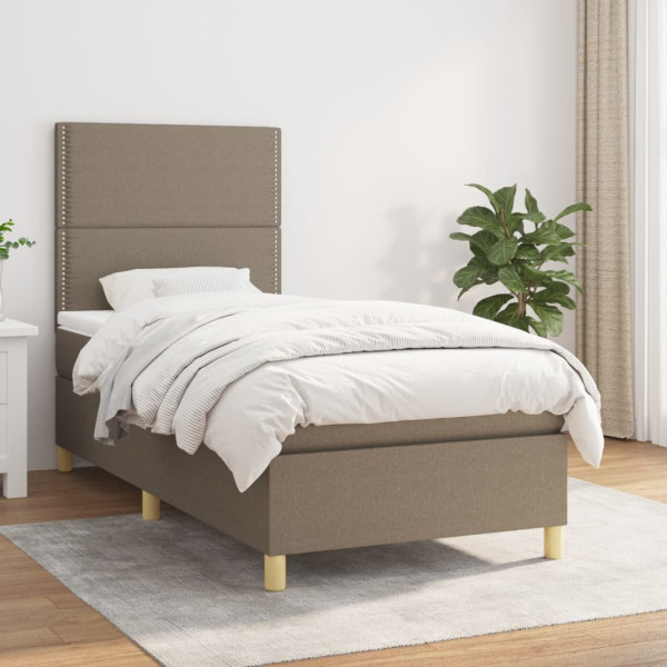 Łóżko kontynentalne z materacem taupe tkanina 90x190 cm