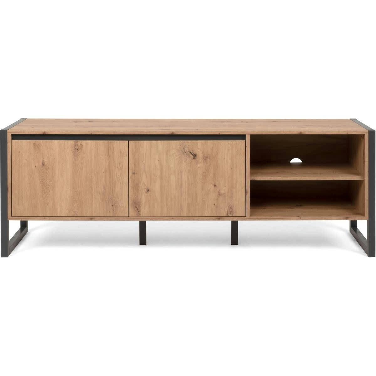 NORA - Meuble TV effet chêne piètement anthracite 160 cm