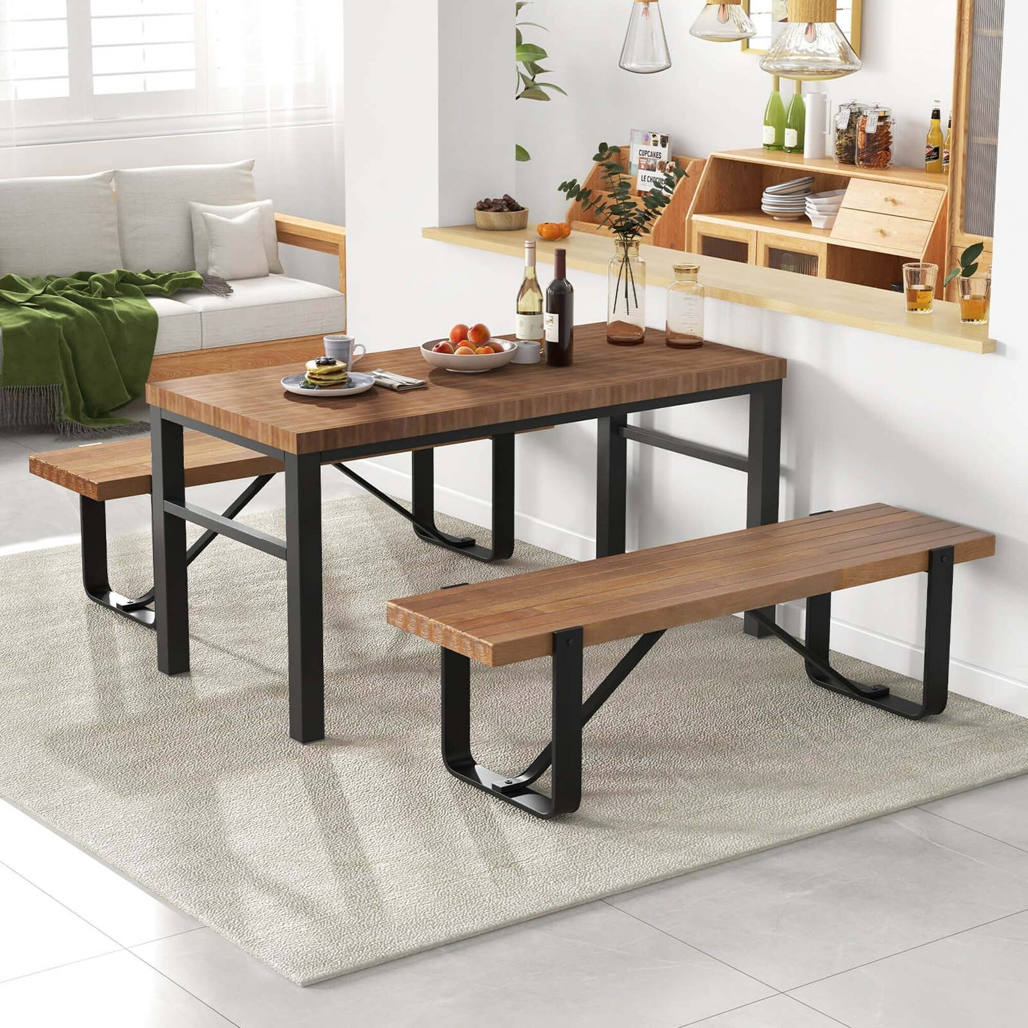 Costway 60 Long Hallway Bench Entryway Bench with Metal Frame - See Details