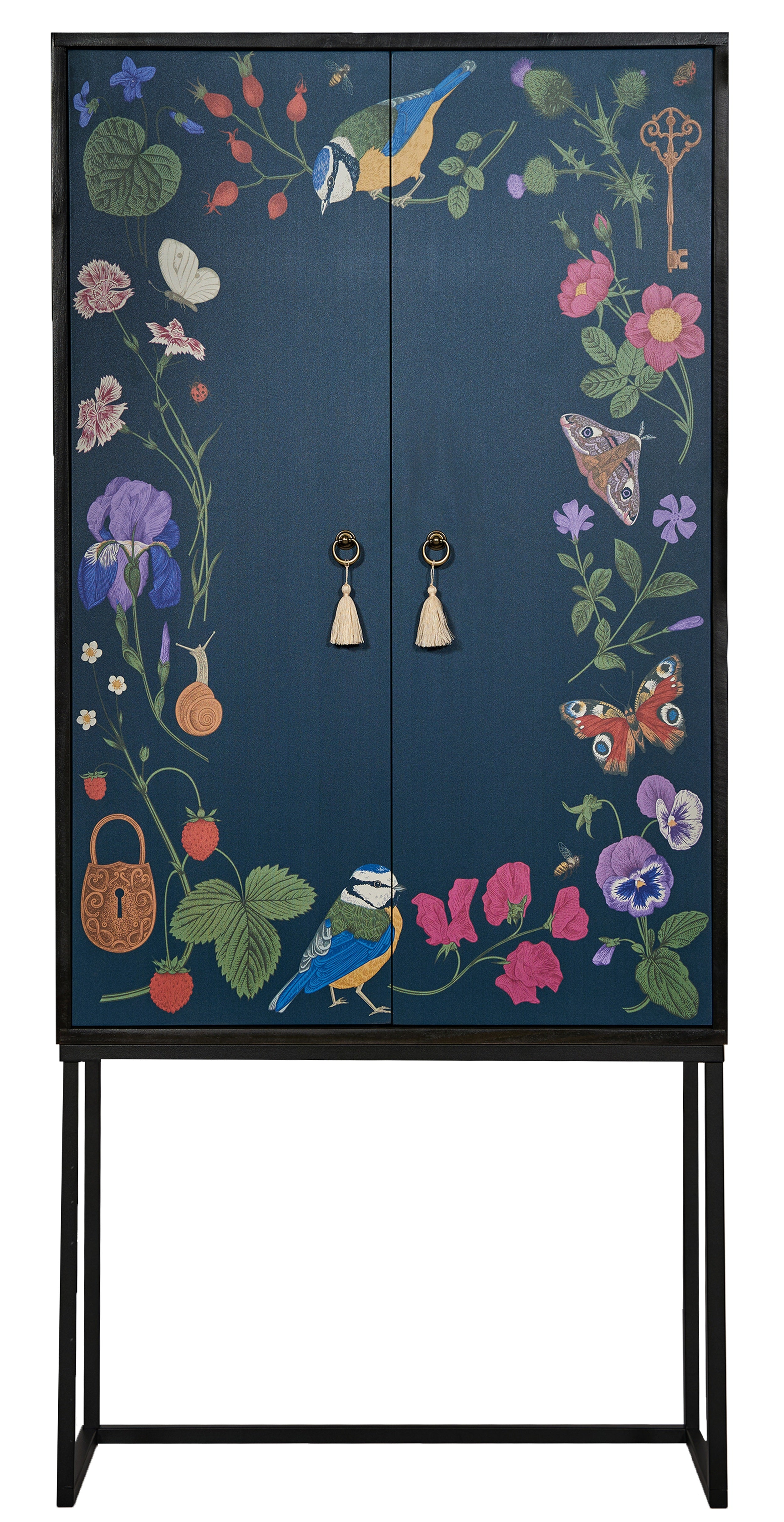 Kast dressoir met 2 deuren van MDF met groen en lila bloemenpatroon