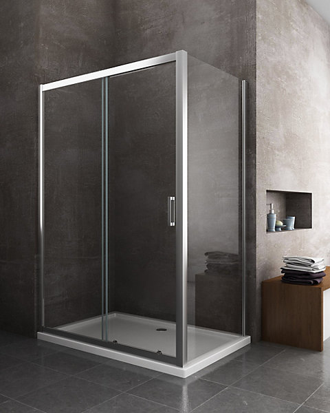 Douche de 6 mm avec un paroi fixe laterale et une porte coulissante - 67,5-70 fixe x 155-160 coulissante
