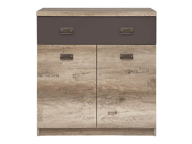 Komoda Malcolm 80 cm z 2 drzwiami i szufladą dąb canyon monument/szary wolfram/dąb canyon monument nadruk