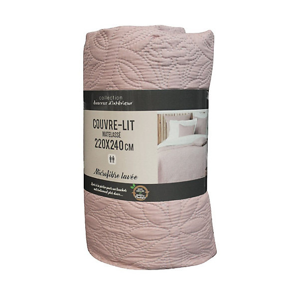 Couvre-lit 2 personnes matelassé 220x240 microfibre uni Florette rose
