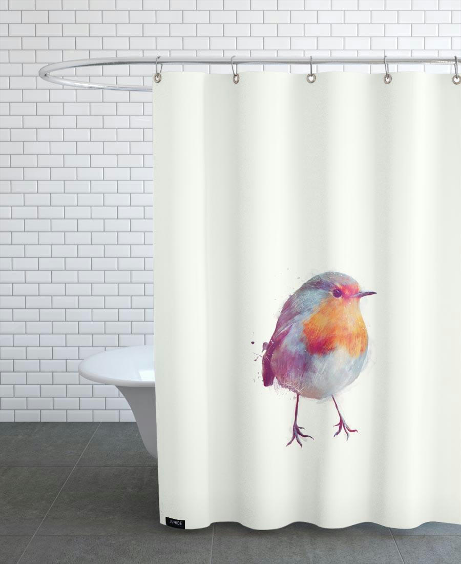 WINTER ROBIN - Rideau de douche en polyester en blanc ivoire & bleu 150x200