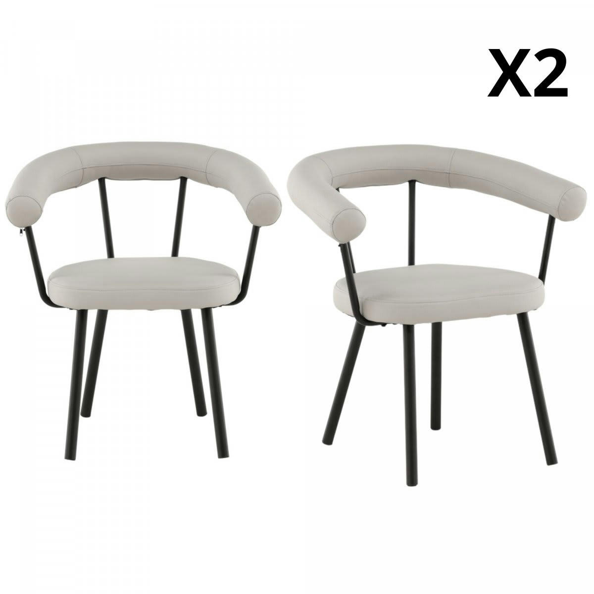 ILYES - Lot de 2 chaises contemporaines en simili beige