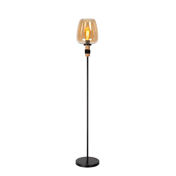 Lampadaire Ilona pied métal noir abat-jour en verre IP20 E27 40W Ø34 x H.150cm Lucide