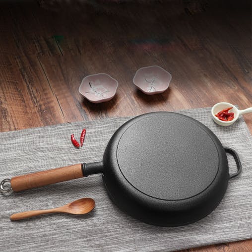 SOGA 27cm Round Cast Iron Frying Pan Skillet Steak Sizzle Platter with Helper Handle
