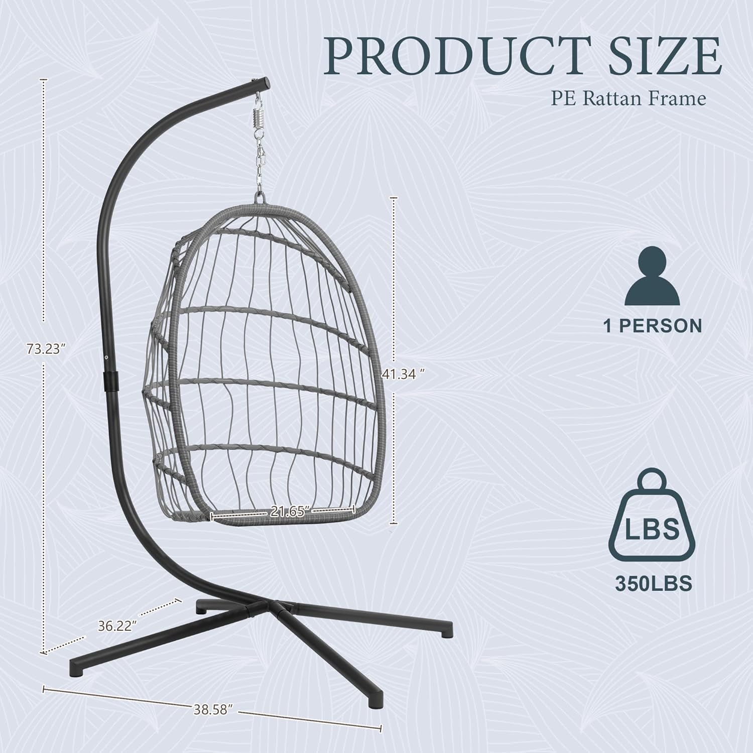 Yechen Indoor Outdoor Egg Hanging Chair with Stand, Patio Wicker Swing Egg Chair Indoor Swinging Chair Outdoor Hammock Egg Chair 350lbs Capacity for Patio Bedroom Balcony, Charcoal Grey (EG-001)