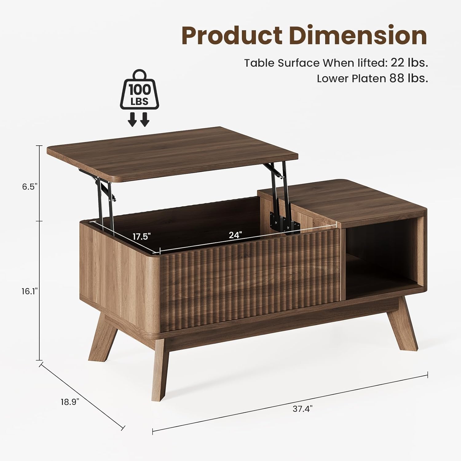 Wood Lift Top Coffee Table with Hidden Compartment and Large Storage Shelf, Lift Tabletop Dining Center Table for Home Living Room Office,Walnut