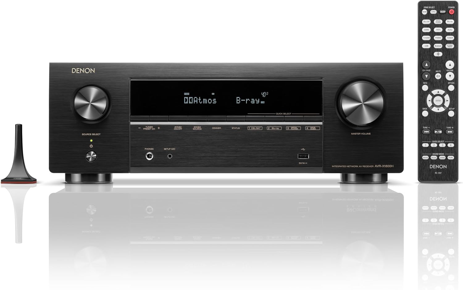 Denon AVR-X1800H 7.2 Channel AV Stereo Receiver - 80W/Channel  Wireless Streaming via Built-in HEOS  WiFi  & Bluetooth  Supports Dolby Vision  HDR10+  Dynamic HDR  & Home Automation Systems