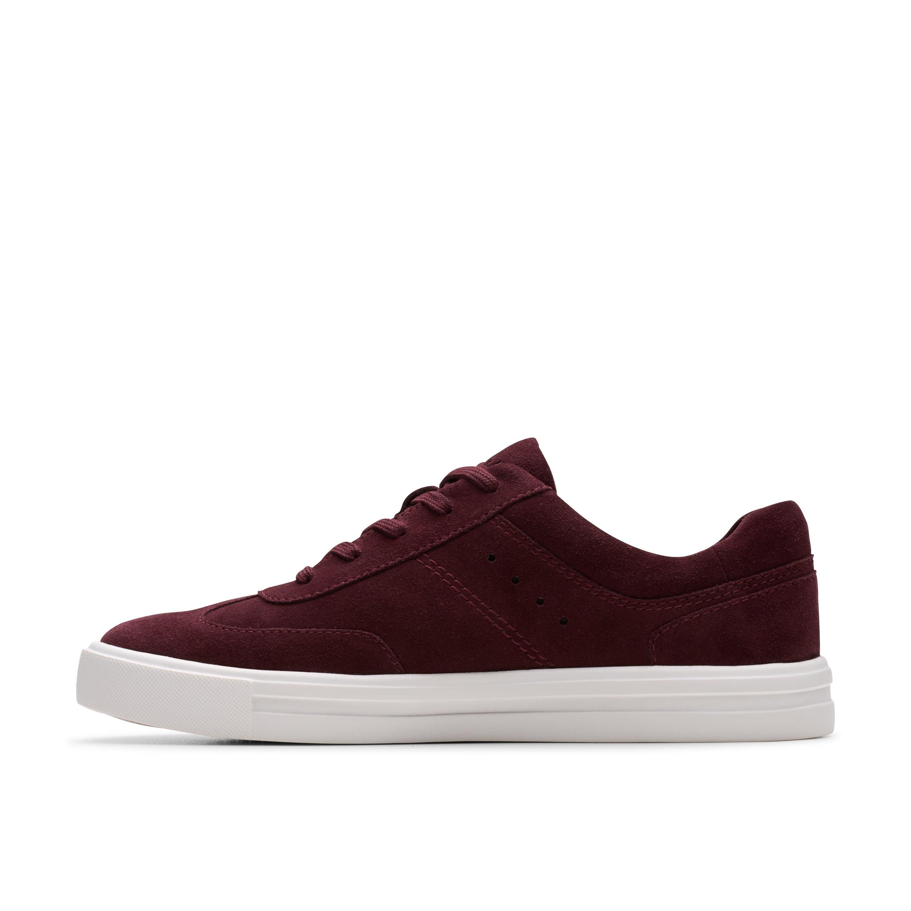 Clarks Makea Court Burgundy Suede Trainers,Lace Up