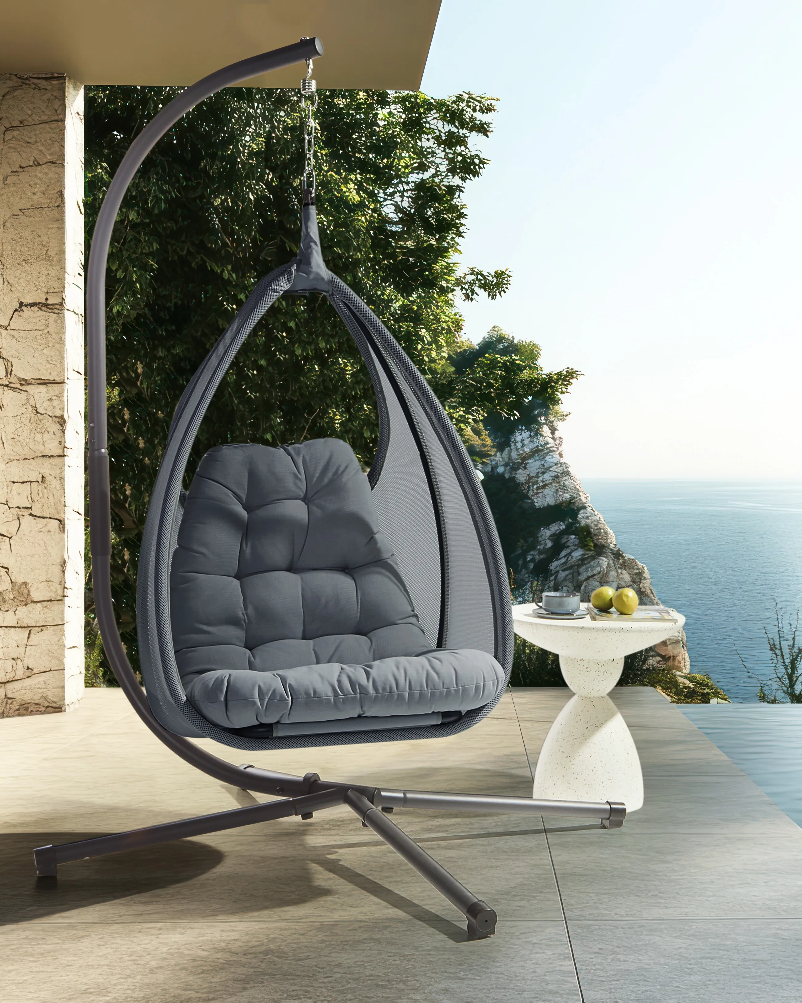 Hanging Chair with Stand AVEGNO Fabric Dark Grey