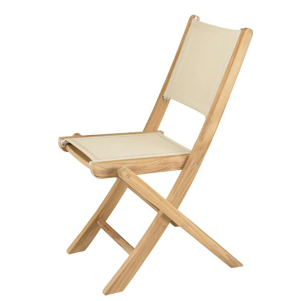 Lot de 2 chaises pliantes teck et textilène couleur beige ALERIA
