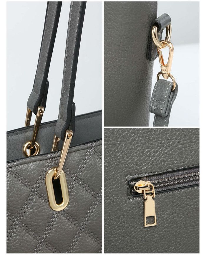 JFY Oversize Top Zipped Quilted Diamond Pattern Tote Bag