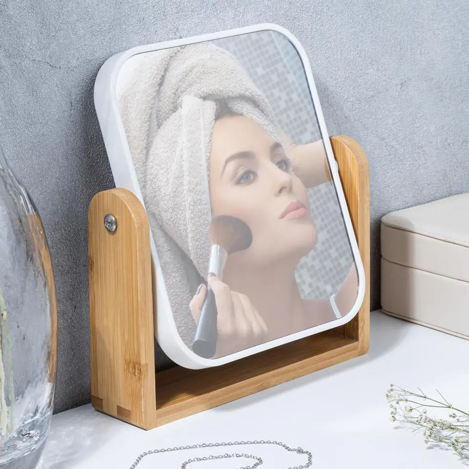 HI Dubbele make-up spiegel - op voet - 15 x 18 cm - wit