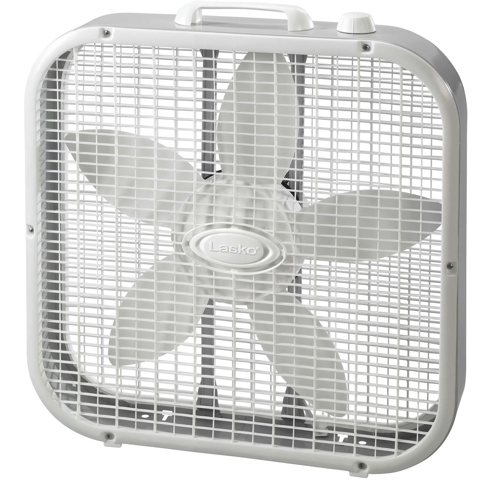 Lasko Steel Portable Box/Floor Fan, 3-Speed, White, 20-in