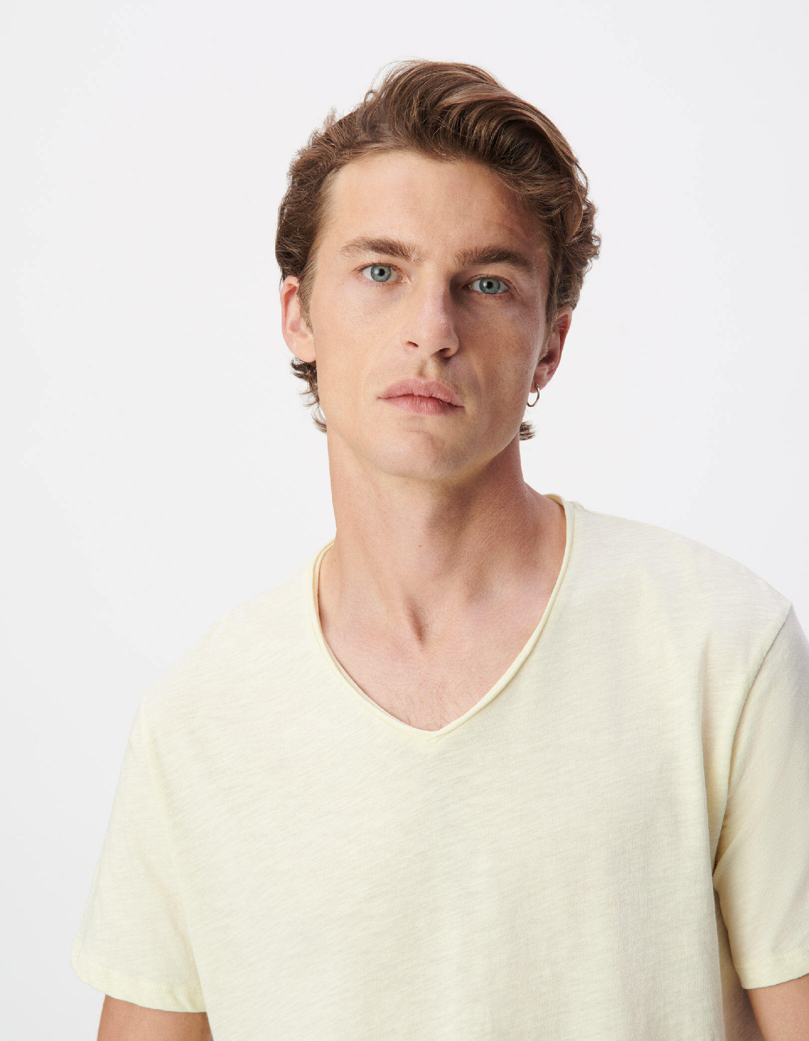 T-shirt encolure V parme coton bio flammé Homme