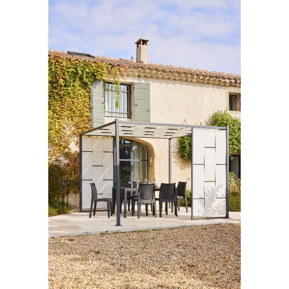 Tonnelle Osaka acier et polyester gris UPF50  300x300xH225cm 9m&sup2;