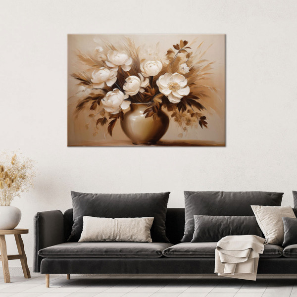 Feeby Obraz na płótnie, Beżowy Bukiet Kwiatów w Wazonie 60x40