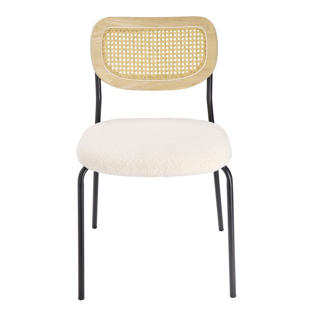 Chaise Pietra métal noir dossier bois assise bouclette beige 51x52xH80,5cm