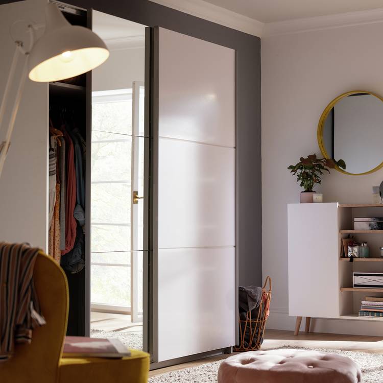 Habitat Holsted Mirror 180cm Sliding Wardrobe - White Gloss