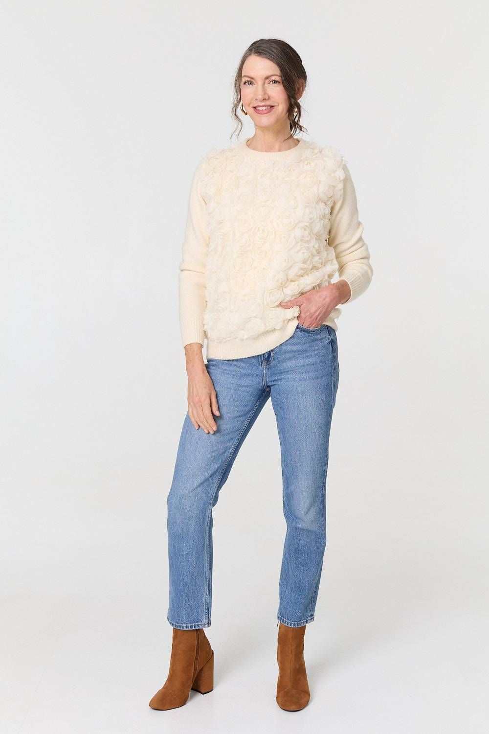 Izabel London Rose Texture Embellished Jumper