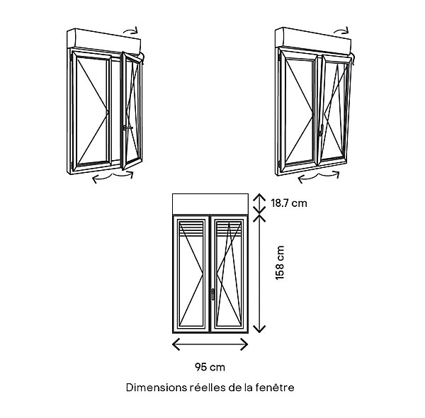 Fenêtre PVC 2 vantaux oscillo-battant   volet roulant électrique GoodHome gris - l.90 x h.155 cm