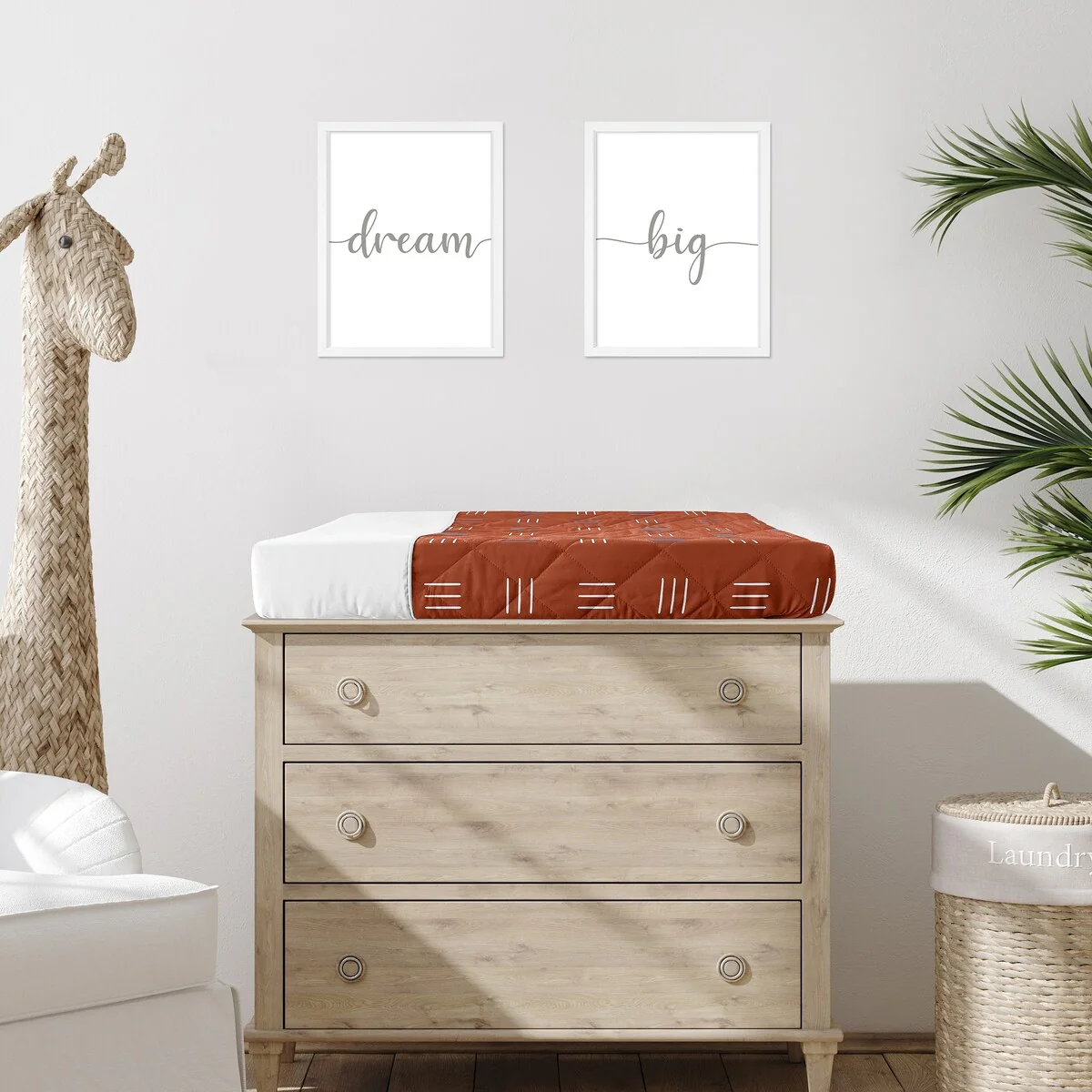 Rust White Boho Mudcloth Boy Girl Baby Changing Pad Cover Orange Bohemian Woodland Tribal Southwest Mud Cloth Hatch Triple Line