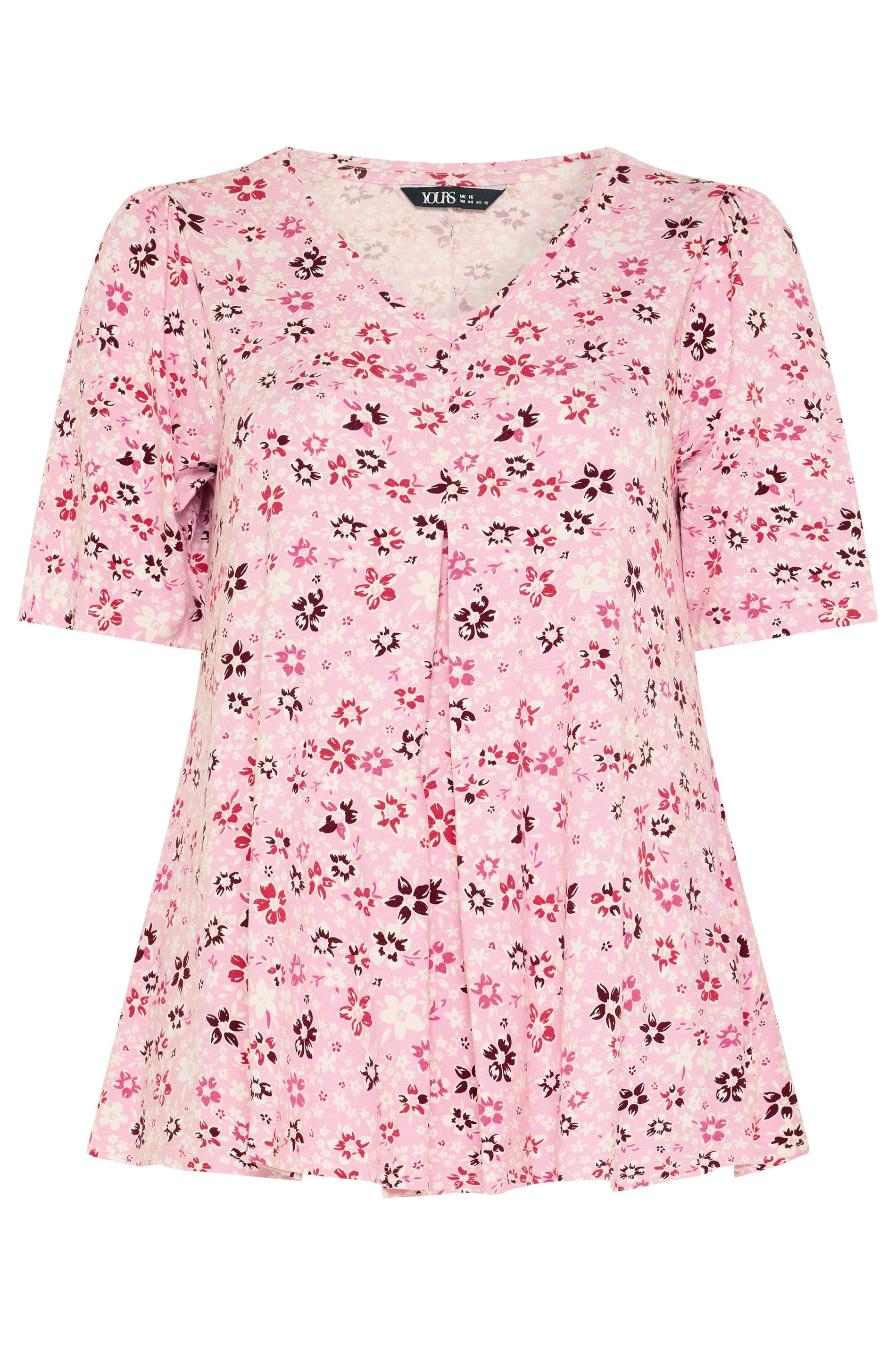 Yours Floral Pleat Angel Sleeve Swing Top