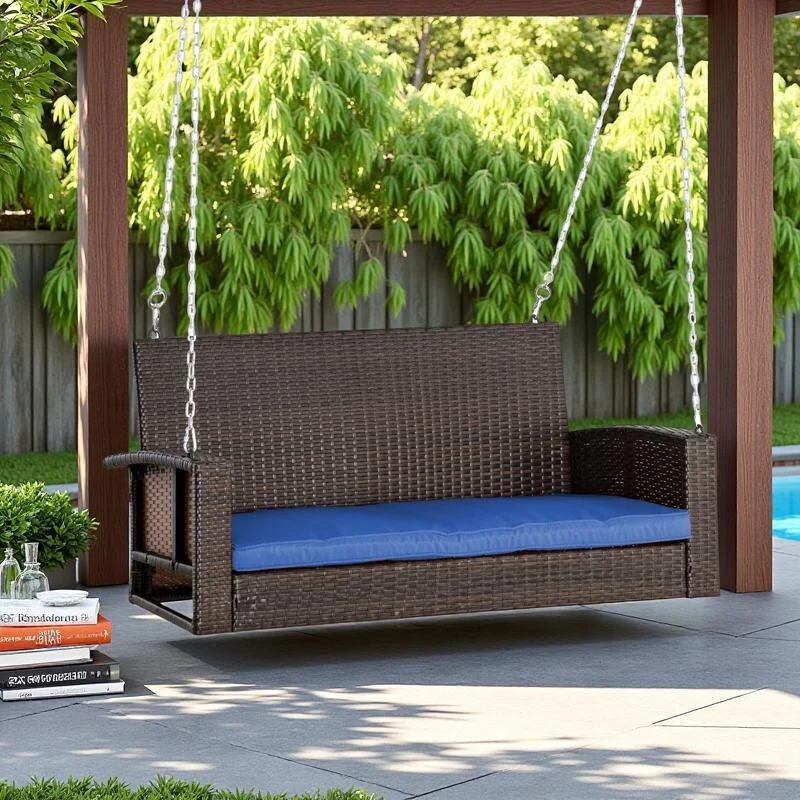 Wicker Hanging Swing Bench with Cushions and Outdoor 2-Person Porch Chair (550lb Capacity)