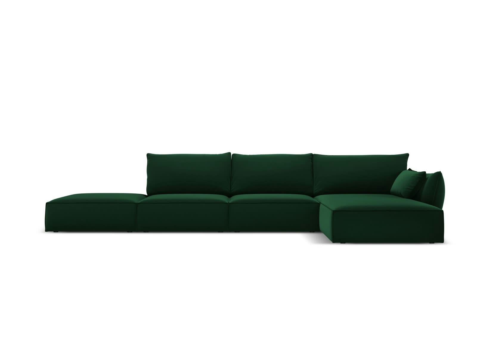 KAELLE - Canapé d'angle droit 5 places en tissu velours vert bouteille