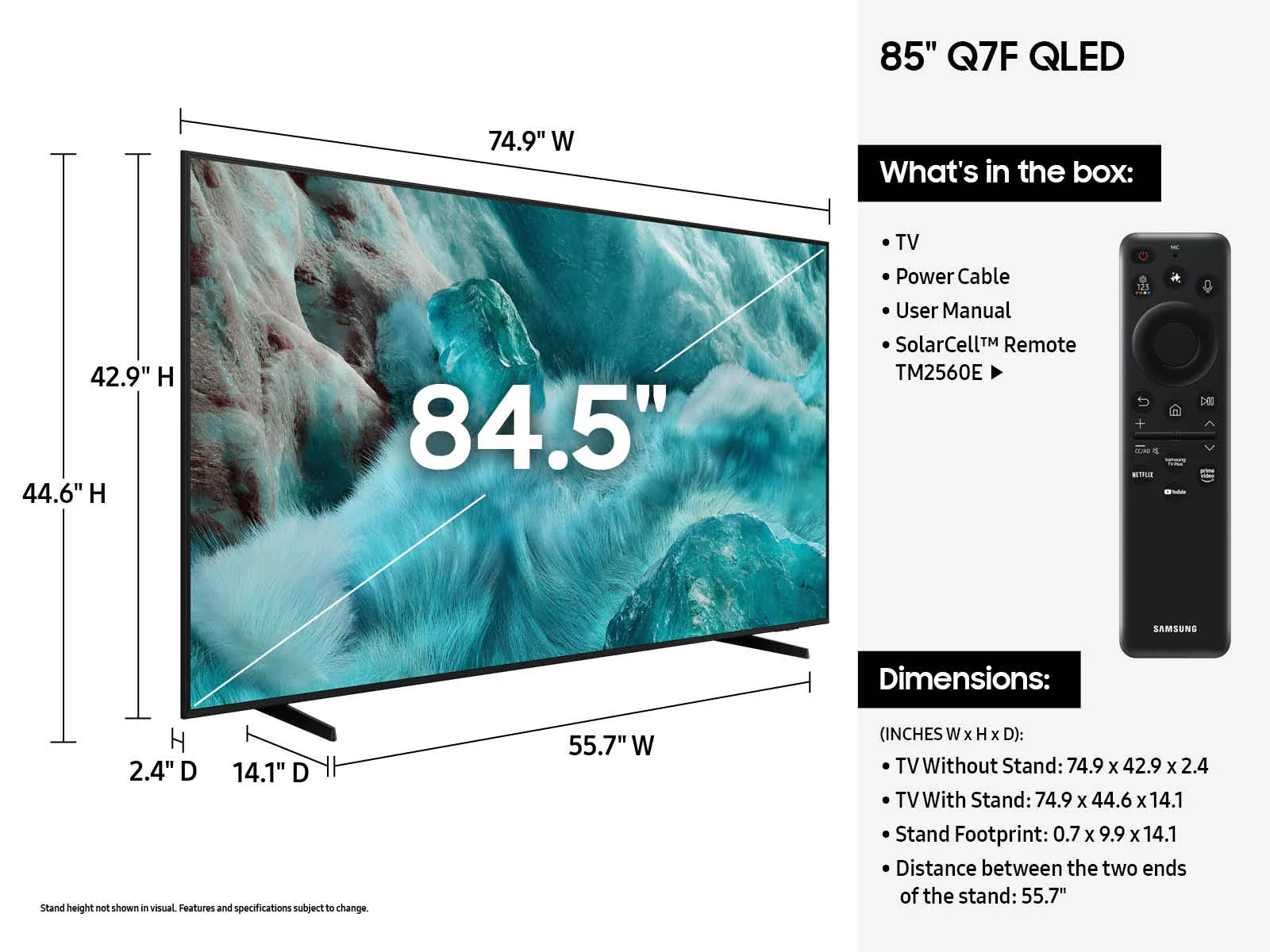 Samsung LED TV 85Inch Smart TV, QLED 4K, 3HDMI & 2USB, Satellite Built-in, Wi-Fi, HD