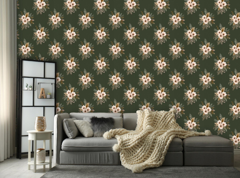 Tapeta Kwiaty Zielony Na Flizelinie Do Sypialni Salonu 50x1000