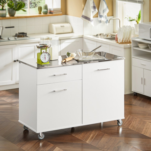 SoBuy Wyspa kuchenna z jedną szufladą Biały 120x56x90.5cm FKW117-W